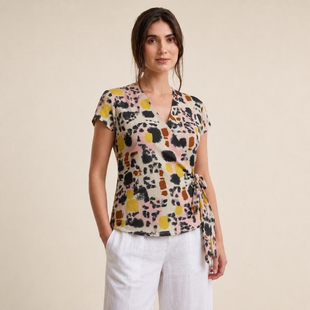 BITTE KAI RAND Lightweight Art To Wear Cotton Wrap Blouse Top M